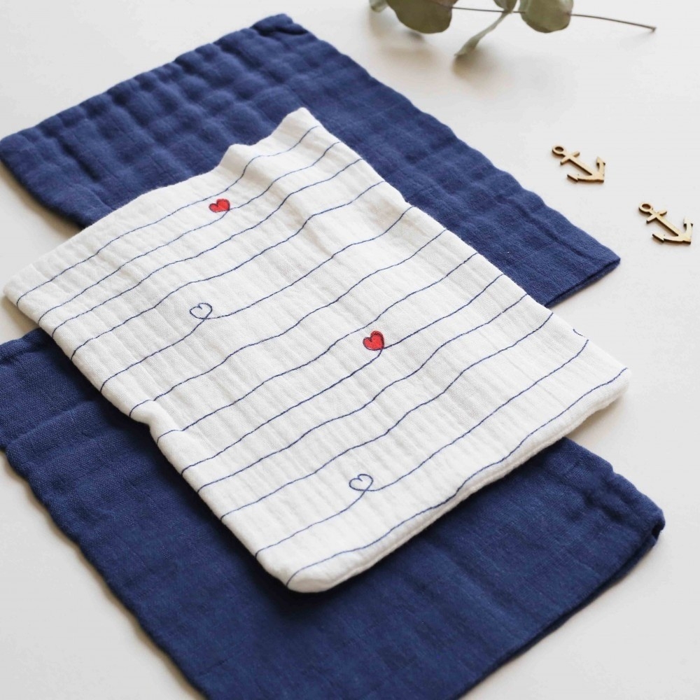 Lot de 3 gants de toilette bébé - Marinière d'amour Kinousses - 4