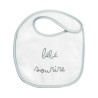 Smiling baby on this sage bib
