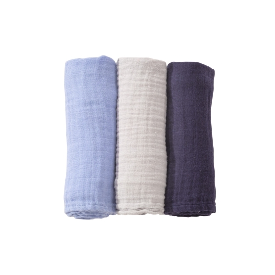 3 Muselinas bebé - Oeko-tex - Azul pastel Kinousses - 1