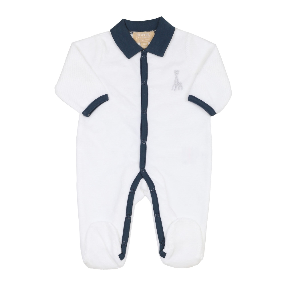Pyjama met voetjes Y Donkerblauw polokraag - Fluweel drop needle - ©Sophie de giraf