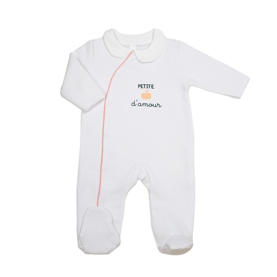 White and pink newborn girl pajamas - Little apple