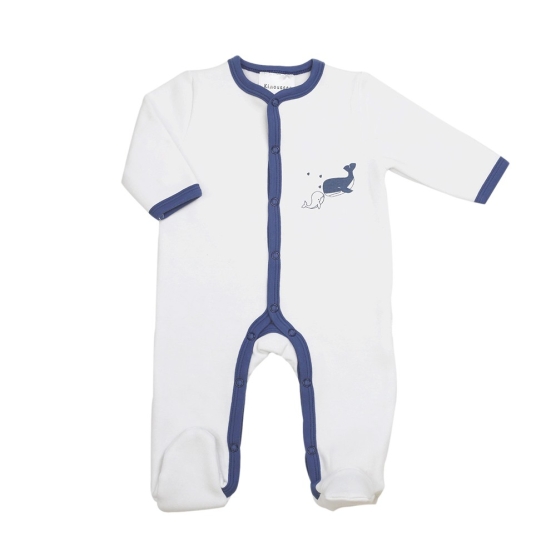 Newborn pyjama in wit en blauw fleece met label Bisous salés