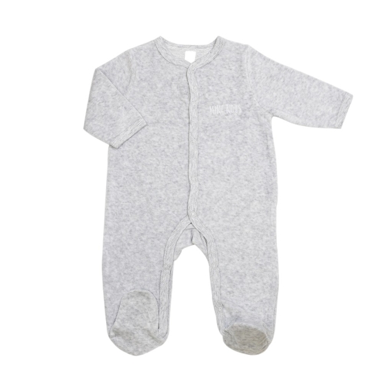 Newborn pajamas in heather gray velour with embroidered "mini nous"