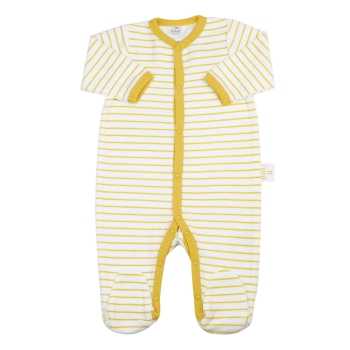 white and yellow striped baby pajamas