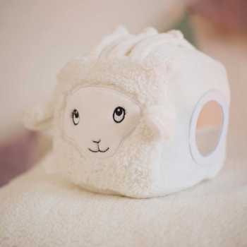 activity cube with Wooly the sheep's head and various activities of the early learning cube