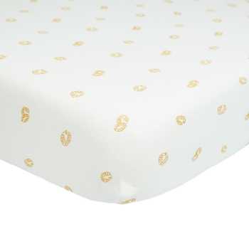Drap housse écru avec des motifs feuilles