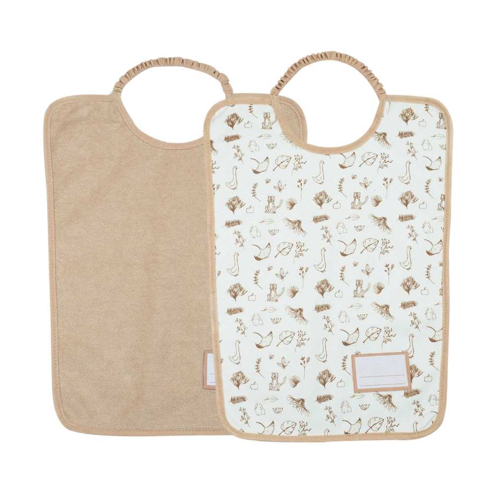 Set di 2 bavaglini per asilo nido, beige e con motivi beige