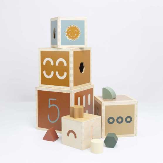 Wooden cube tower with nesting modules