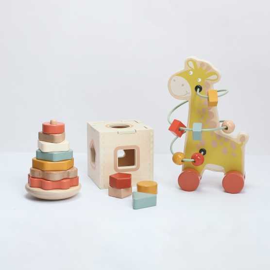 Lot de 3 jouets d'éveil en bois pour bébé