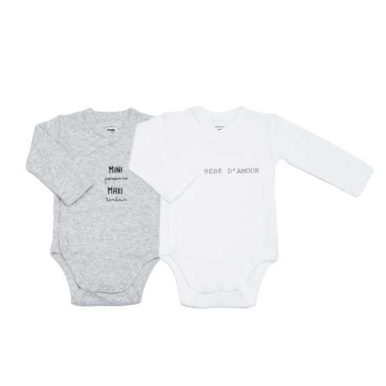 Set van 2 rompers baby grijs en wit mini" maxi