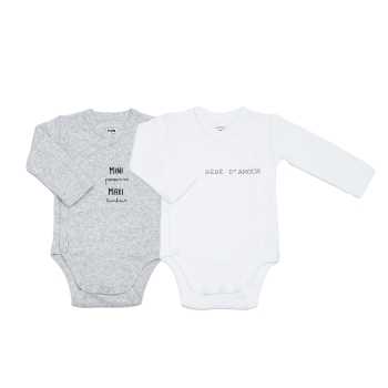 Lot de 2 bodies bébé gris et blanc mini, maxi