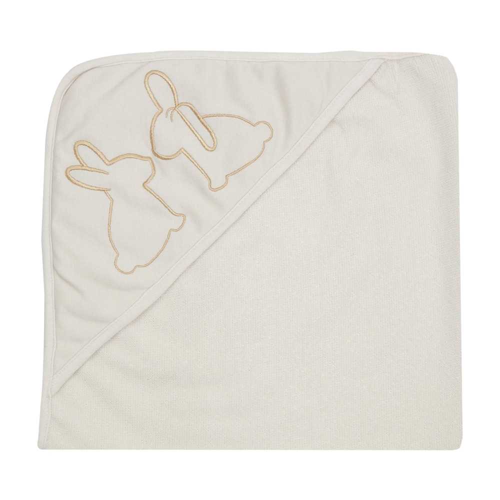 sortie de bain beige avec capuche et broderie