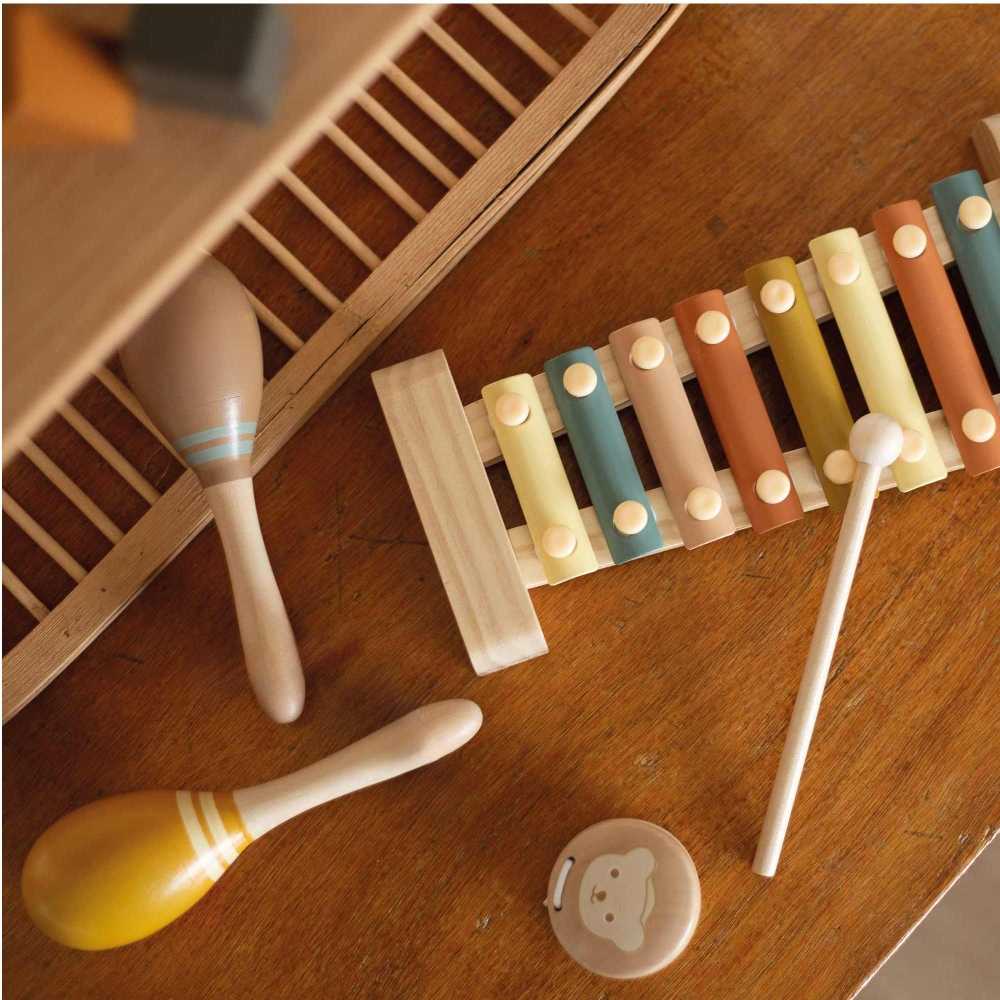 Set of wooden musical instruments for baby