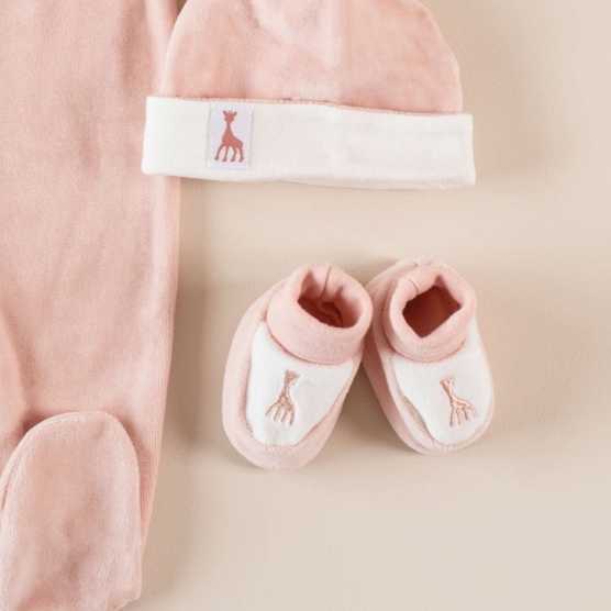 Roze slofje met roze borduursel Sophie de giraf