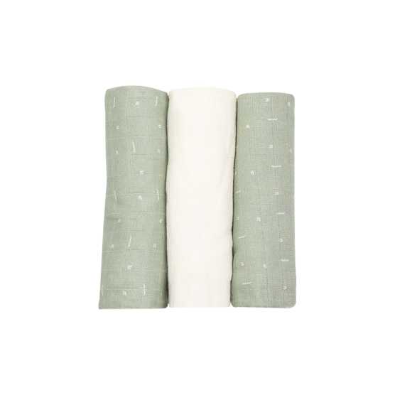 Set van 3 babyluiers 70x70cm, kleur wit en olijfgroen