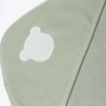 Close-up of olive green bath robe hood