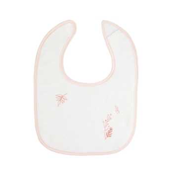 white bib with floral patterns