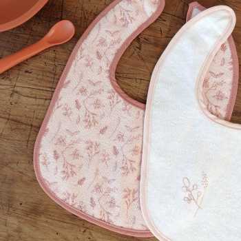 Zoom patterns bibs 1st age pink and white