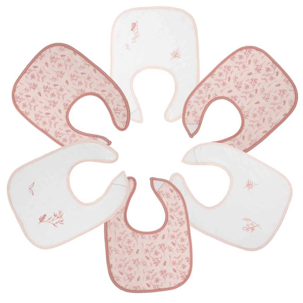 6er-Set rosa und weiße Lätzchen mit Blumen für Neugeborene