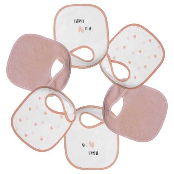 6er-Set Babylätzchen rosa mit Herzen