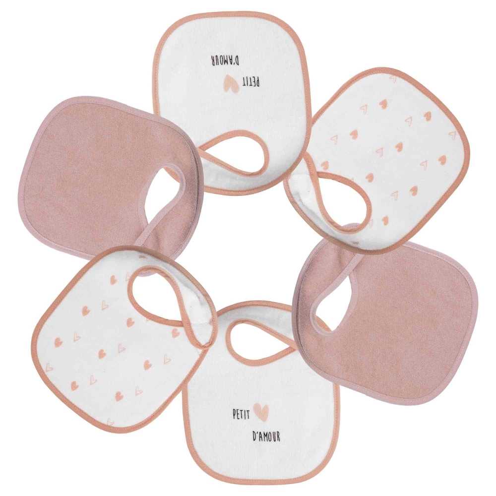 Set van 6 babyslabbetjes roze met hartjes