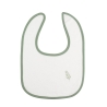 beige bib with green contrast