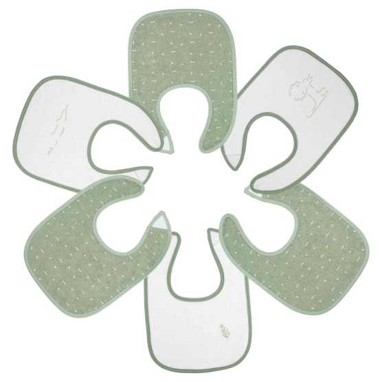 Lot de 6 bavoirs bébé beige et vert motifs savane