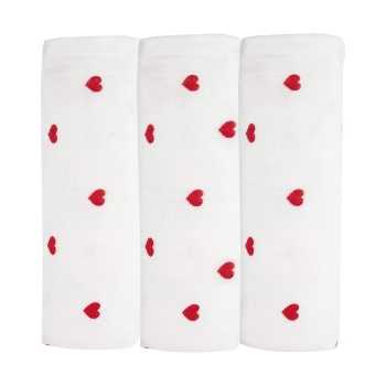Lote de 3 muselinas bebé fondo blanco con corazones rojos