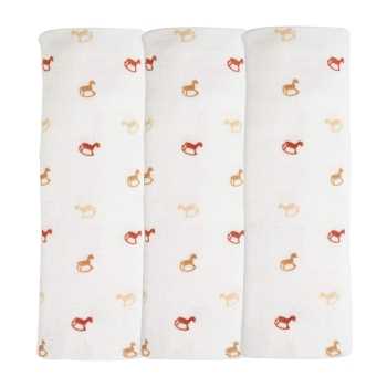 Lot de langes bébé écru - Motif cheval à bascule