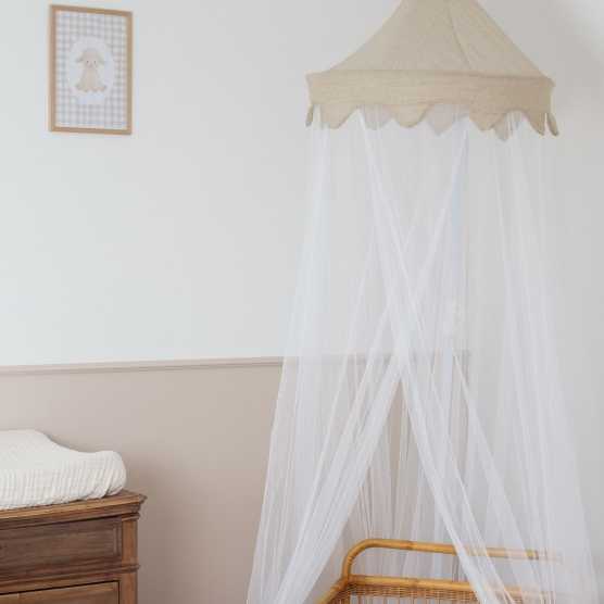 Sand-colored baby bed canopy