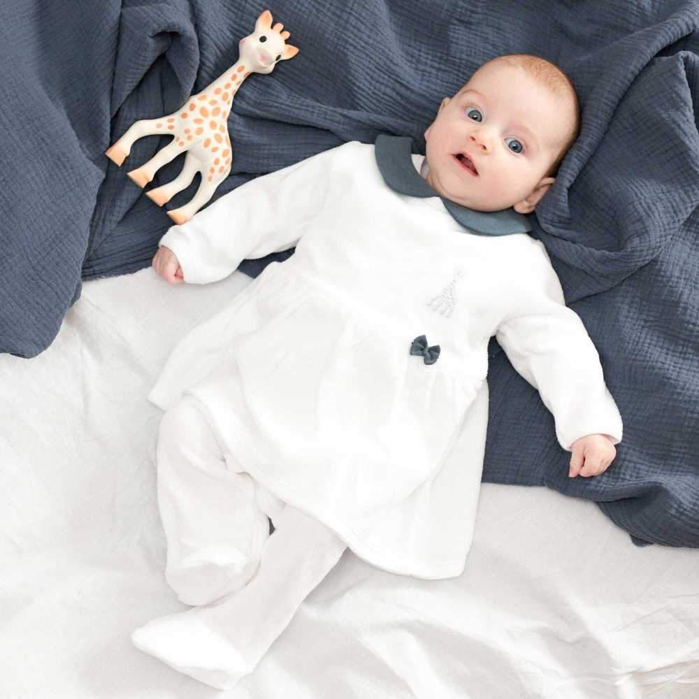 Pigiama vestito elegante blu navy e bianco