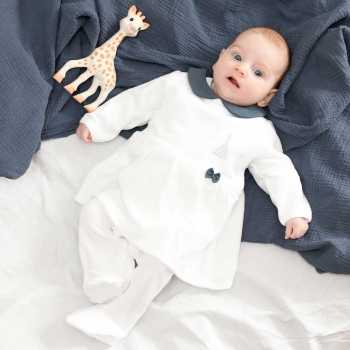 Elegante pyjamajurk marineblauw en wit