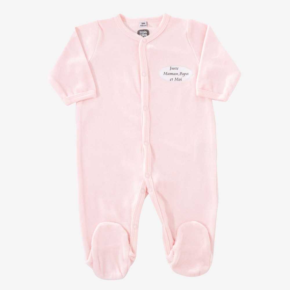 Pyjama bébé "Juste Maman, Papa et Moi" rose