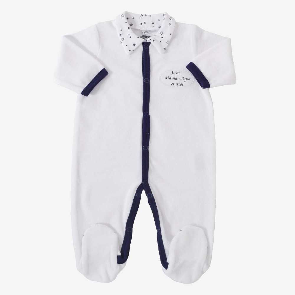Pyjama "Juste Maman, Papa et Moi" bleu marine col étoiles