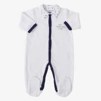Pyjama "Juste Maman, Papa et Moi" bleu marine col étoiles