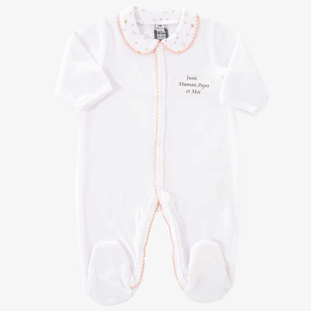 Pyjama "Juste Maman, Papa et Moi" rose col claudine étoiles