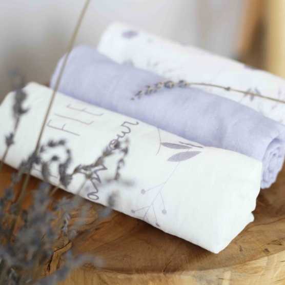 3er-Pack Mulltücher 70x70cm in mauve und weiß