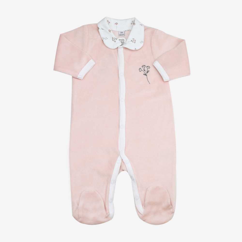 Pijama rosa empolvado cuello claudine