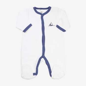 Pijama manta blanco y azul marino con bordado