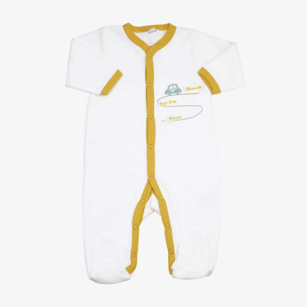 Weißer und senfgelber Baby-Schlafanzug