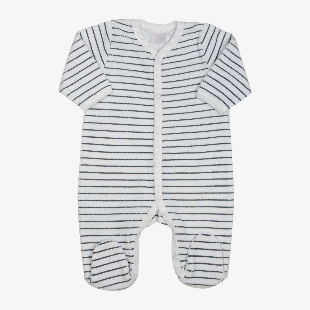 Marineblauer Ringelshirt-Pyjama aus Molton