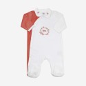 Pijama blanco y terracota con cuello femenino