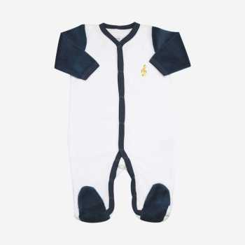 Weißer und marineblauer Baby-Pyjama mit bestickter Musiknote
