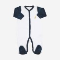 Weißer und marineblauer Baby-Pyjama mit bestickter Musiknote