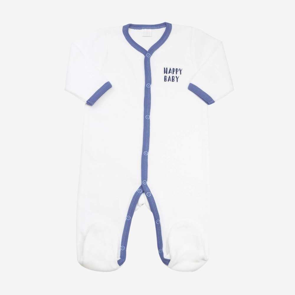 Witte en blauwe babypyjama "happy baby"