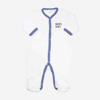 White and blue "happy baby" baby pajamas