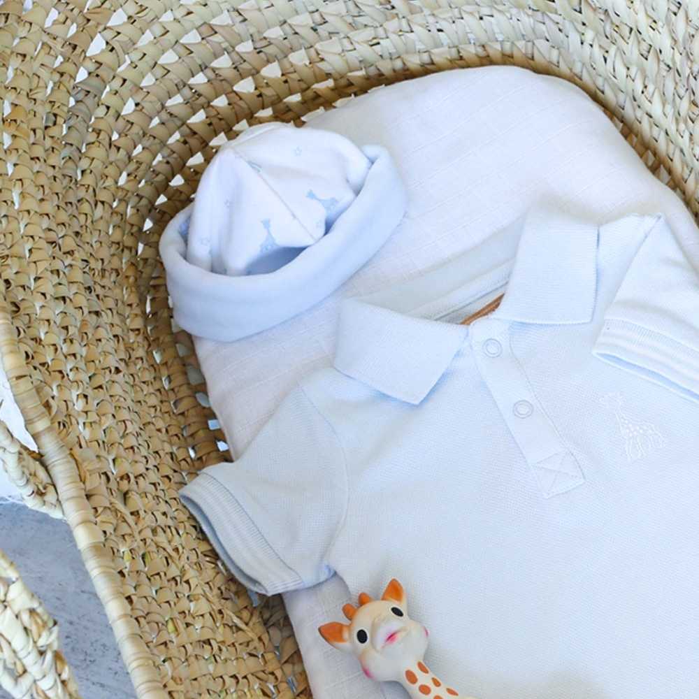 Boy bonnet with matching Sophie la girafe bodysuit