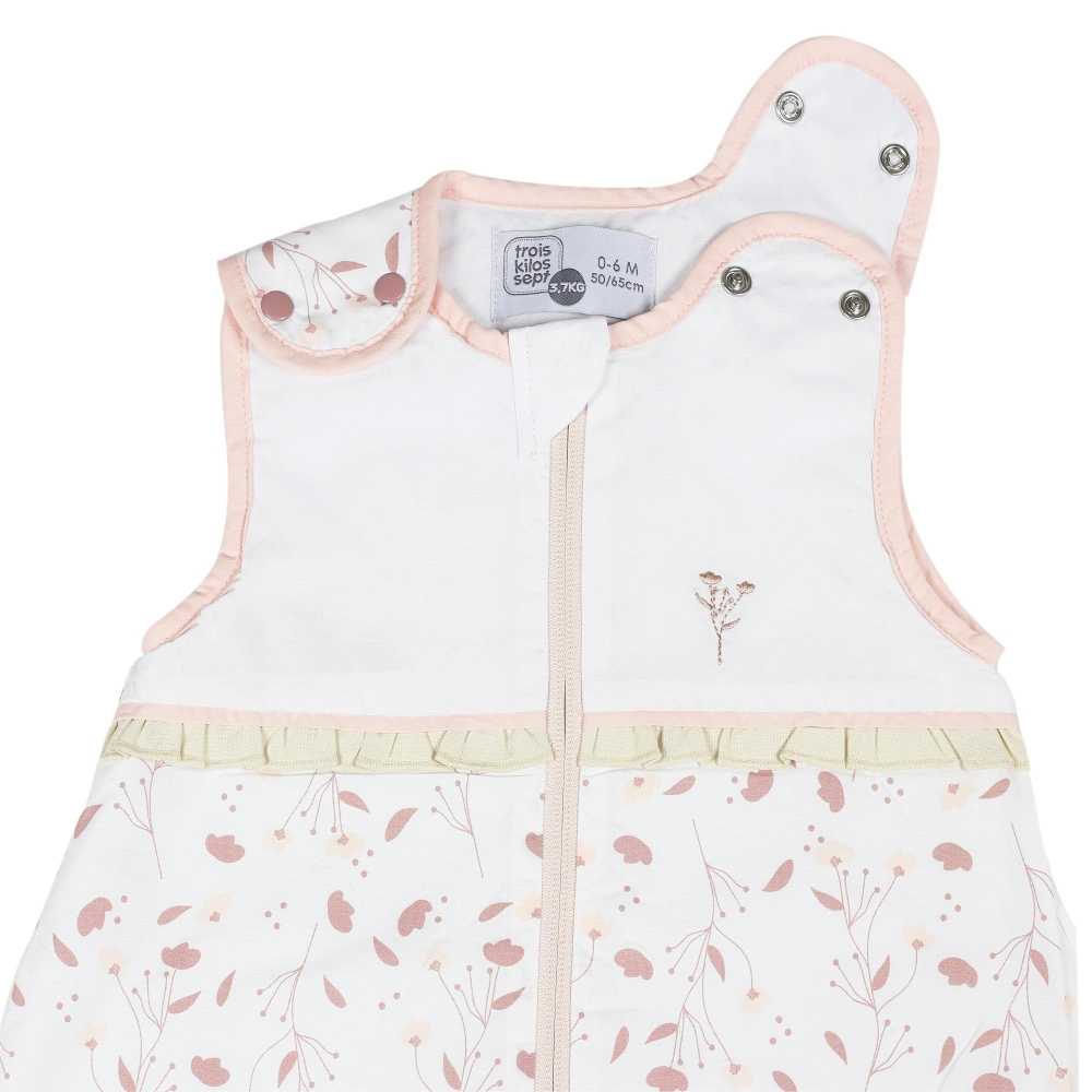 Druckknopf- und Reißverschlussöffnung für den Neugeborenen-Schlafsack aus Bio-Baumwolle Rose & Lili