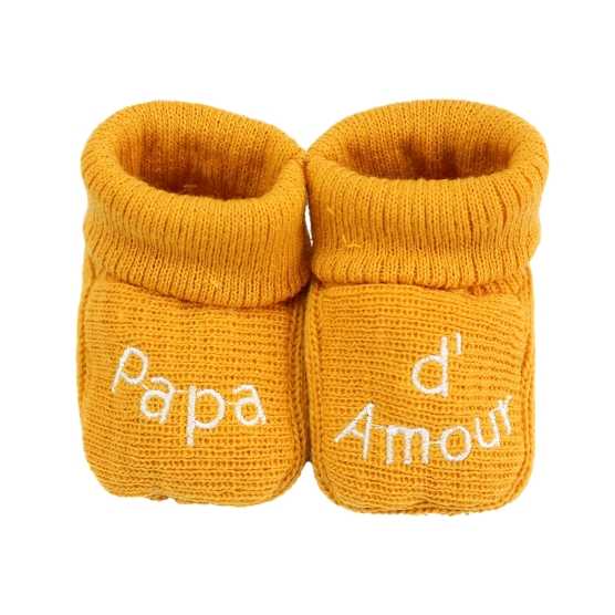 Chaussons bébé naissance Papa d'amour moutarde