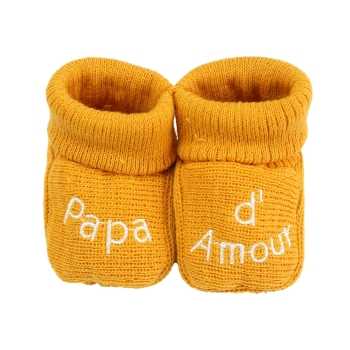 Scarpine neonato "papà amore" senape
